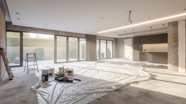 Interior space under renovation with premium materials and modern design, reflecting high-end remodeling and architectural transformation.