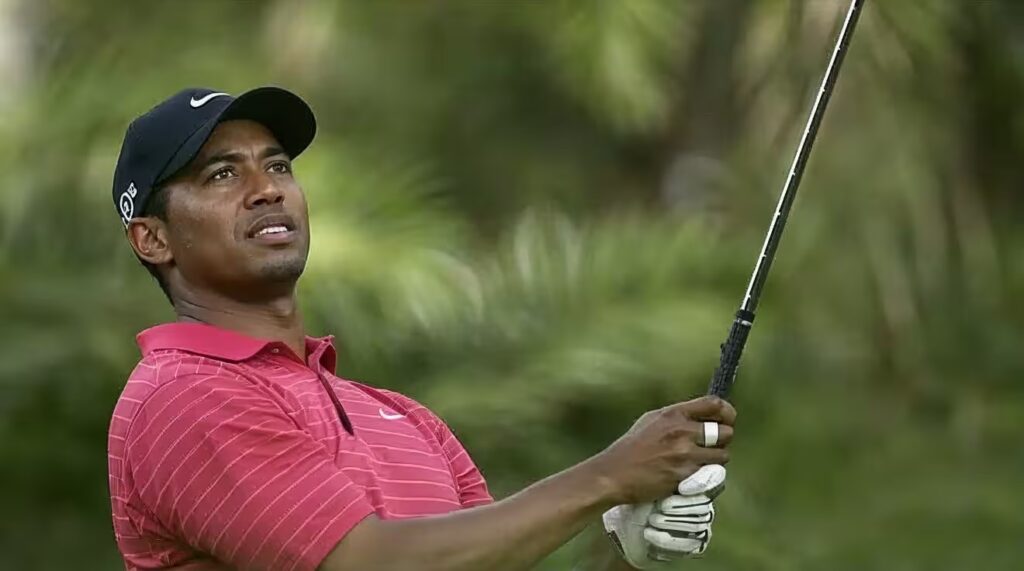 Golf player executing professional swing at ARCSA Capital event