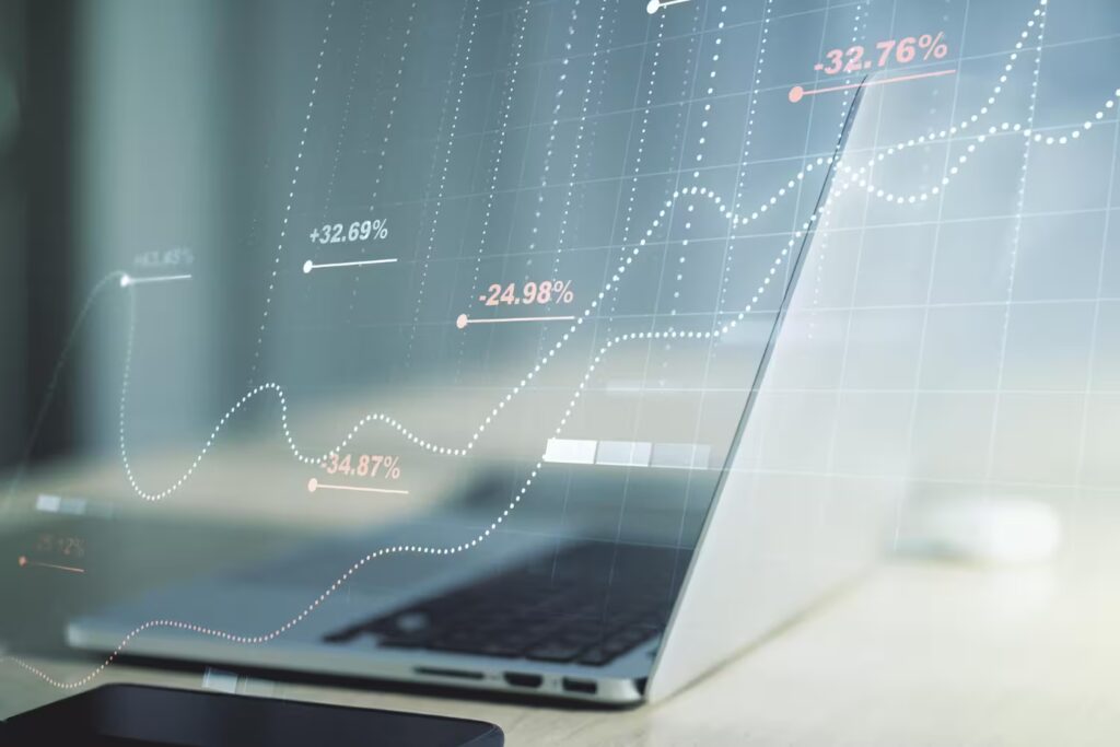 Financial growth and digital investment analysis—charts and dashboards illustrating data-driven decisions and performance tracking.