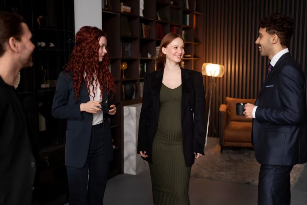 Miami PE investor networking meeting in a luxury lounge.