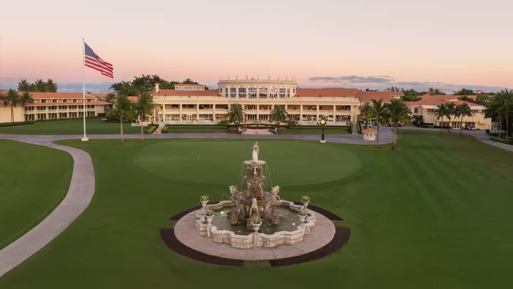 Luxury resort exterior of Trump National Doral Miami at dusk